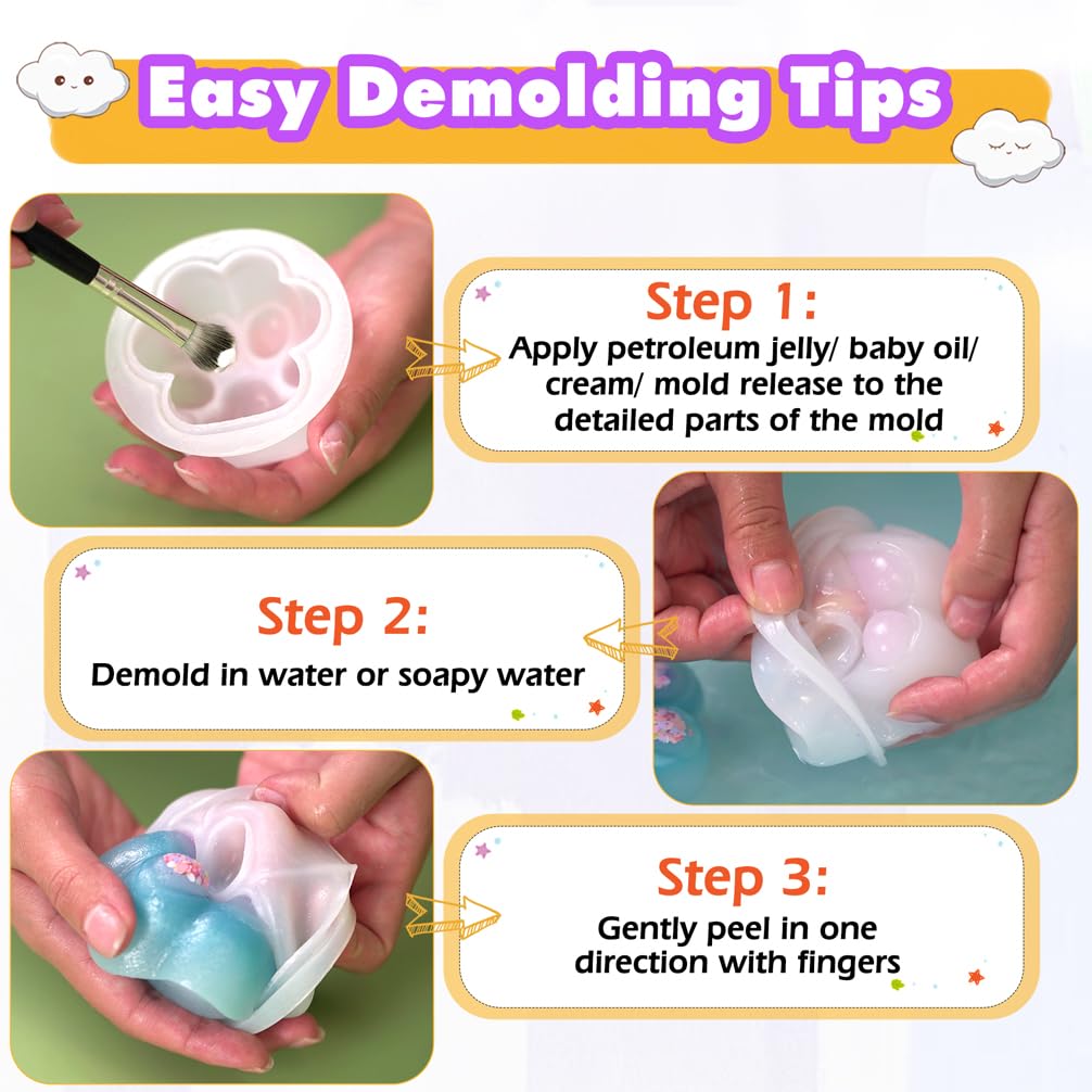 FUNSHOWCASE Kit squishy handmade Set squishy din rășină cu mucegai pentru labe și pudră de flocat DIY pentru ameliorarea stresului jucărie pufoasă pentru stoarcere moale pentru copii