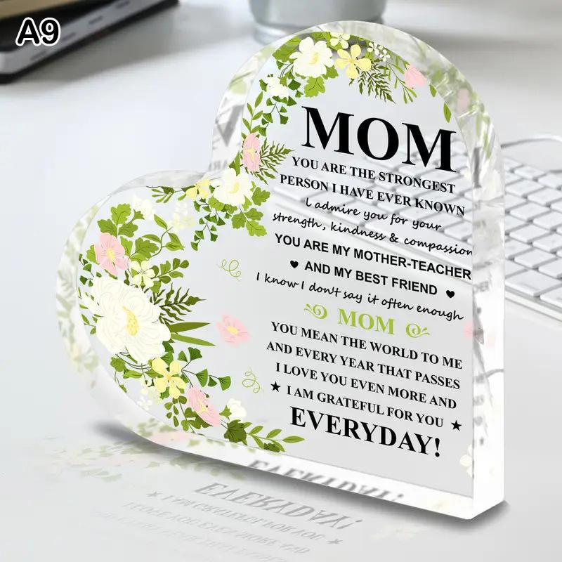 Mom Acrylic Heart Sign Mother S Day Plaque Ornament Grateful Gift Desk/Table Decor For Mom Holiday Mother Birthday A9