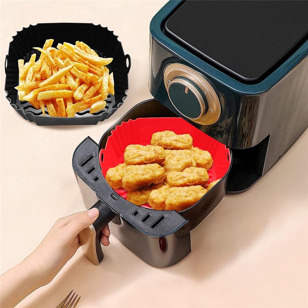 22cm Air Fryers Oven Baking Tray Fried Chicken Basket Mat AirFryer Silicone Pot Square Replacemen Grill Pan Accessories Tool