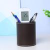 Pen Container Large Capacity Wear Resistant Smooth Edge Simple Style Compact Size Save Space Faux Leather Round Pen Holder Desktop Stationery Storage