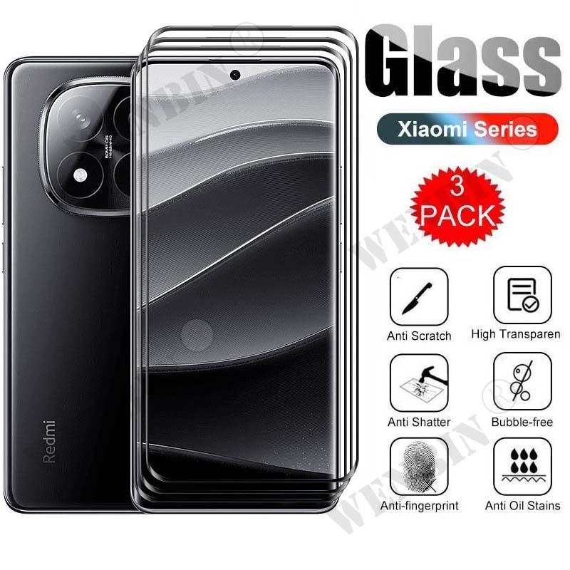 3 Pcs Tempered Glass For Redmi Note 14 13 12 11 9 8 Pro Plus Curved Full Cover Screen Protector For Redmi 14C 13C 12C