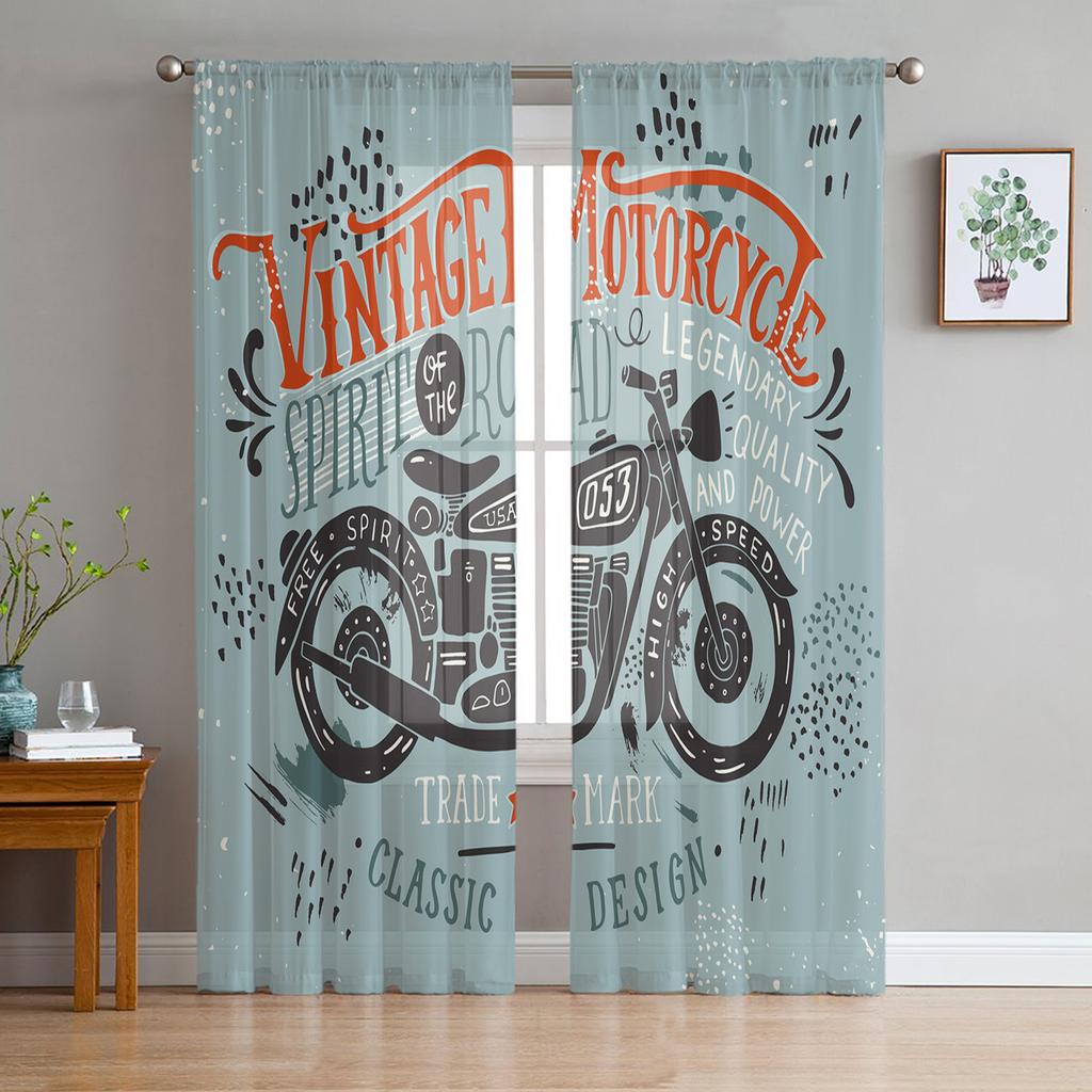 Motorcycle Highway Retro Style Chiffon Sheer Curtains for Living Room Bedroom Home Decoration Window Voiles Tulle Curtain