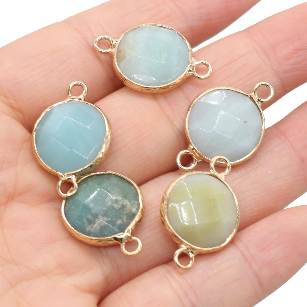 5 Stück Naturstein-Verbinder-Anhänger, runde Quarz-Verbinder für DIY-Armbänder, Halsketten, Ohrringe, Schmuckherstellung, Zubehör, 15 x 24 mm