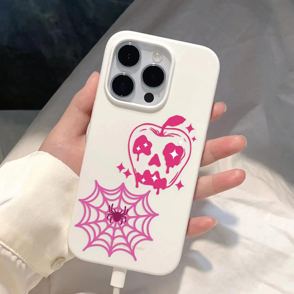 50Pcs Transparent Cartoon Pink Halloween Sticker Packs, Waterproof Transparent PET Hand Account Decorative Guitar Notebook Stickers