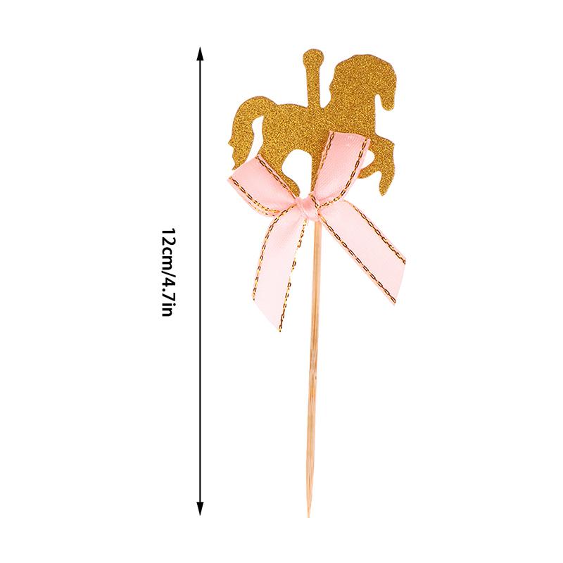 20Pcs Lovely Carousel Shape Cake Toppers Delicate Cupcake Dessert Toppers Table Decor Carousel Cake Fruit Card Insertion