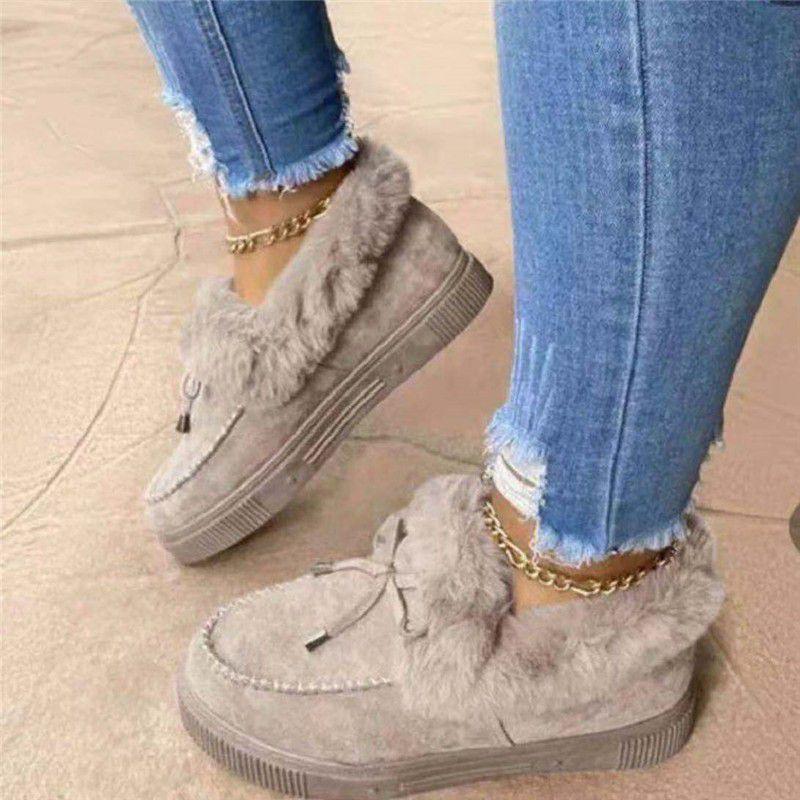 Winter Thick Soled Warm Plush Snow Shoes Women's Round Head Slipper