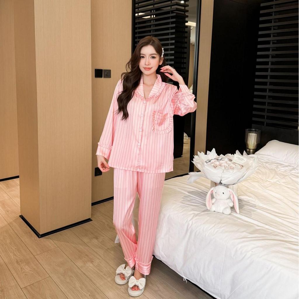 2025 Autumn Women's Casual Striped Pajamas: Loose, Simple Korean Style for In-Home or Outdoor Wear