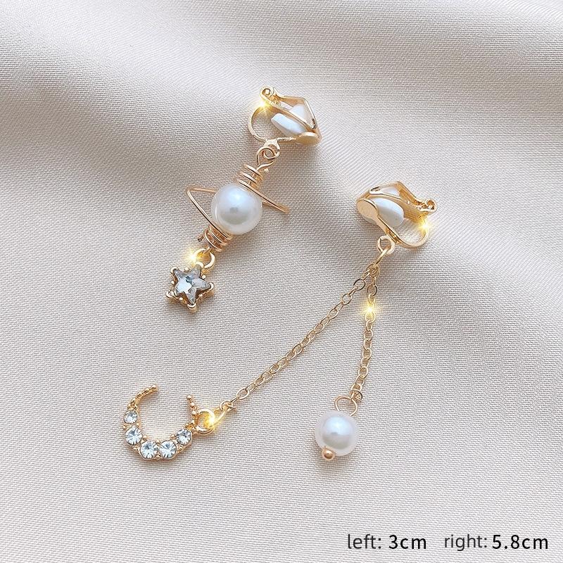 Neue Perlenblumen-Clip-On-Ohrringe mit langem Temperament, Perlenkette, Quaste, nicht durchdringende Ohrringe für Damen