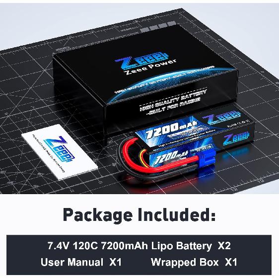 Zeee 2S Lipo Battery 7200mAh 7.4V 120C Hard Case RC Battery with EC5 Connector for RC Car Truck RC Vehicles Truggy Buggy Tank Helicopter Airplane