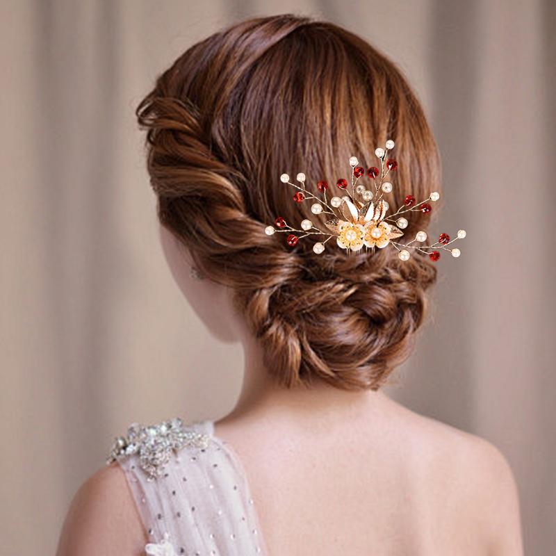 5PC Pearl Floral Ornament Leaf Vintage Gold Retro 5-Pack Exquisite Hair Clips Fairy Hair Forks Elegant