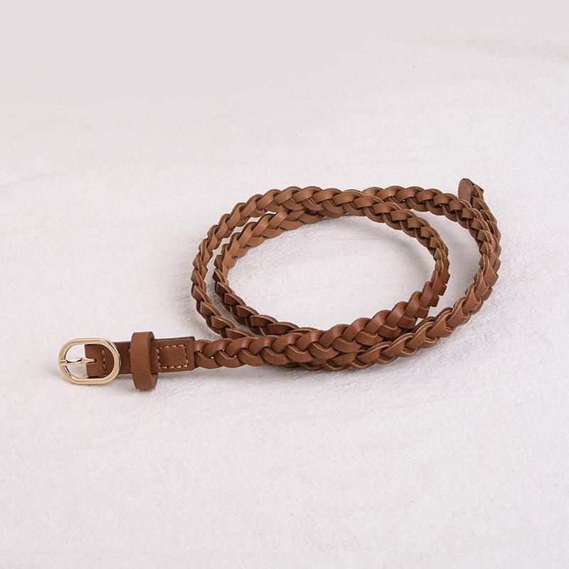 New Women's Simple and Versatile Braided Round Buckle Belt Pp Grass Woven Brown Belt Natural Style Casual Women's Belt