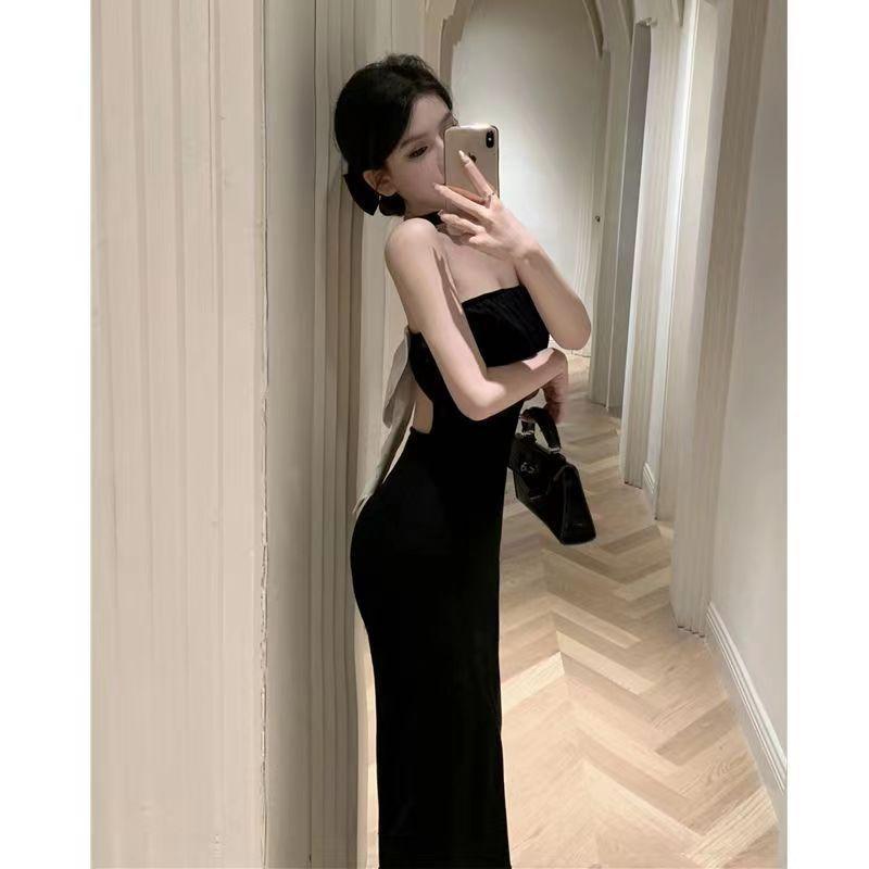 Basic Polyester Spaghetti Strap Dress With Side Slit For Summer Casual Wear