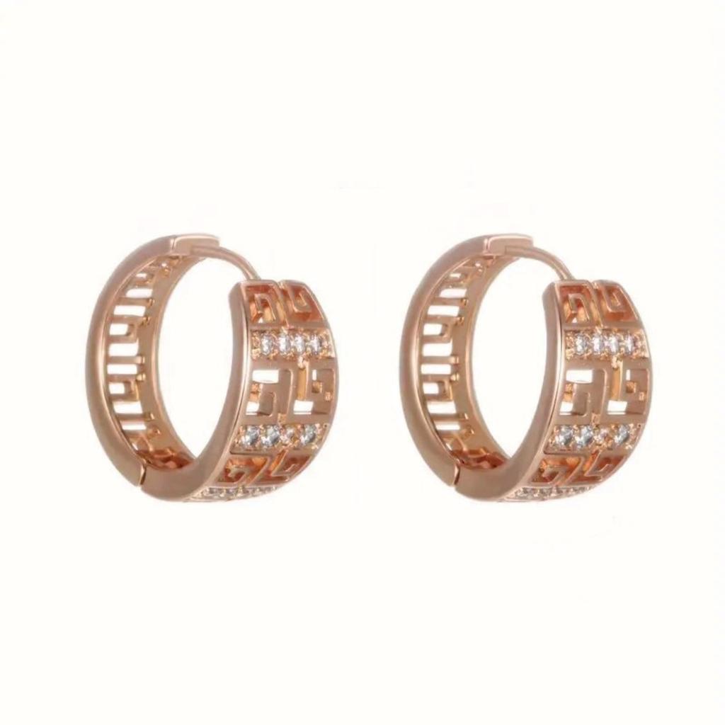 Geometric Pattern Sparkling Hoop Earrings for Women Elegant Hollow Out Round Earrings Fashion Daily Party Jewelry
