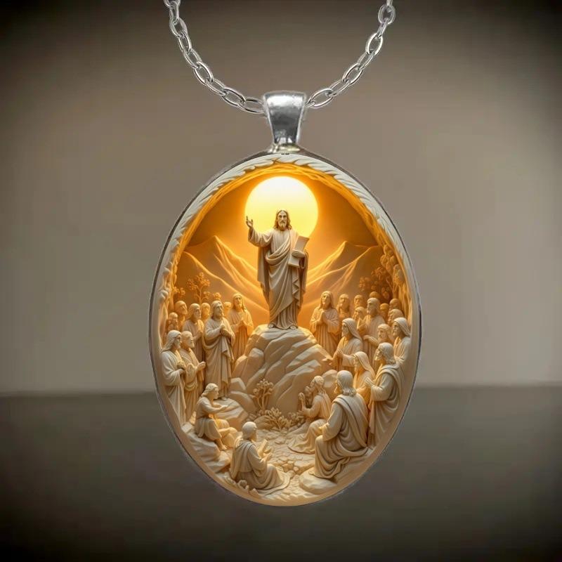 1PC Fashionable Exquisite DIY Pattern Oval Glass Alloy Pendant Necklace