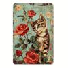 Metal Wall Art Vintage Cat Flower Decor for Living Room 8x12 Inch