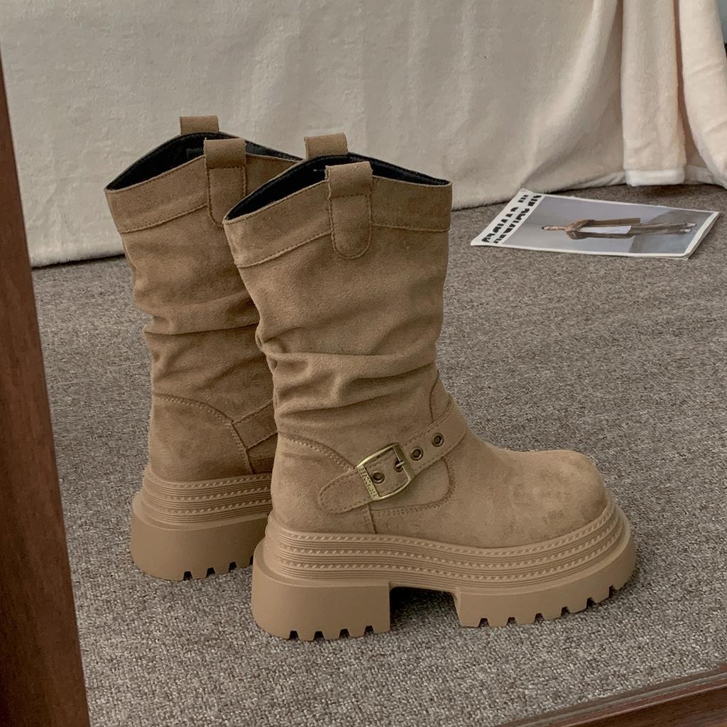 Queen Fan Retro Thick-soled Heightening Martin Boots Women's 2025 New Summer with Skirts Stacked Medium Boots