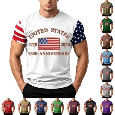 Herren Unabhängigkeitstag Flaggenprint Kurzarm T-Shirt, Locker Lässig Täglich Sommer Oberteile