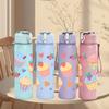 1PC Cupcake Birthday Cake Pattern 750ml Color Plastic Sports Water Bottle Leakproof Flip Straw Lid Suitable for Sports Office Home Use