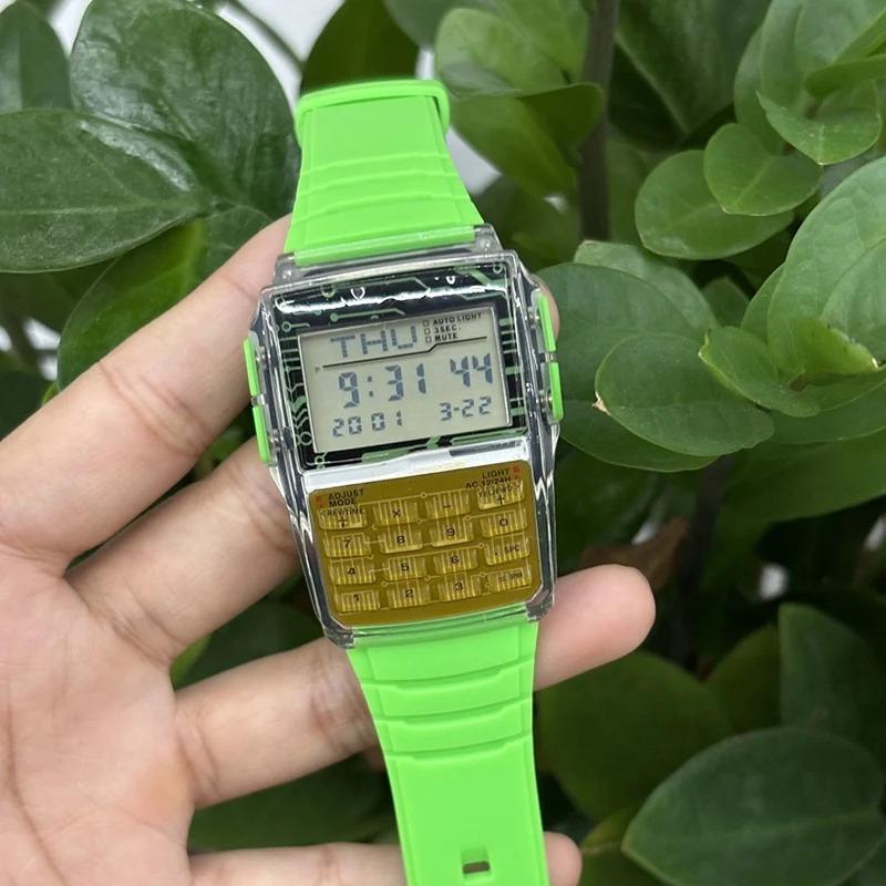 Retro Square Student Sports Electronic Watch Waterproof Luminous Multifunctional Calculator Phone Number Book Outdoor Wristwatch