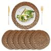 Set of Six, Natural Woven Dinner Plates, Made of Polyester, Measuring 11.0 Cm, Heat Resistant, Farmhouse Bohemian Style