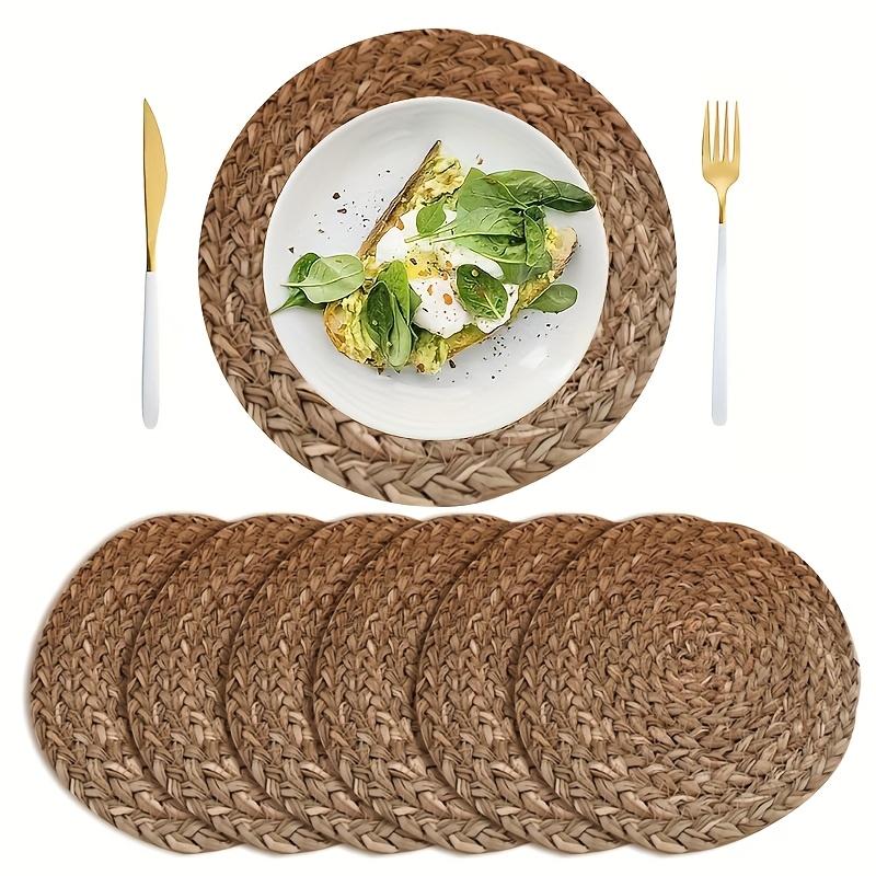 Set of Six, Natural Woven Dinner Plates, Made of Polyester, Measuring 11.0 cm, Heat Resistant, Farmhouse Bohemian Style