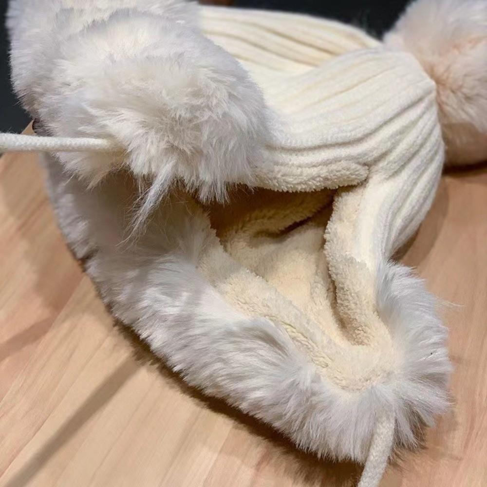 Thermal Deer Antler Beanie Thickened Warm Earflap Hat Winter Knit Bonnet Ear Protection Cap Women
