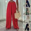 Women Pants Oversize Wide Leg Elastic Waist Casual Trousers Loose Fit Solid Color Thin Long Pants Daily Wear