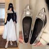 French Rhinestone Tip Inner Height Increase Flat-soled Single Shoes Women's 2025 New Shallow Mouth One-pedal Mary Jane Shoes Evening Shoes