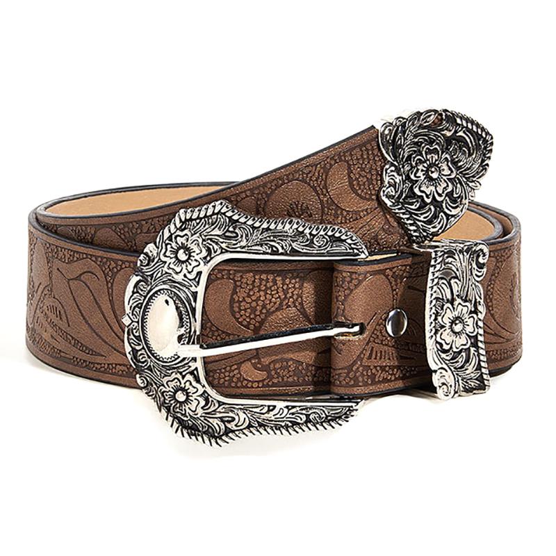 Girls Daily Brown Texture Niche Pin Buckle Belt Special Printed Pattern Belt Unisex