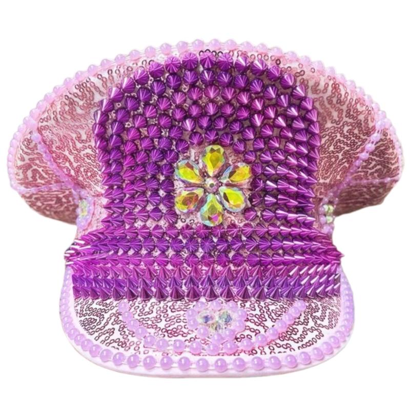 Navies Hat with Sequins Rhinestones Embellished Hat Trendy Festival Accessory for Party Occasion фиолетовый