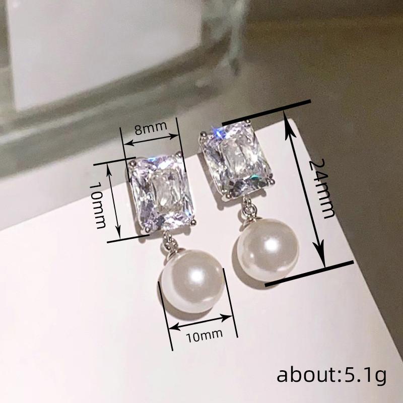 925 Sterling Silver Elegant Bright CZ Drop Earrings Pearl Female Trendy Delicate Ear Accessories Chic Wedding Bridal Jewelry