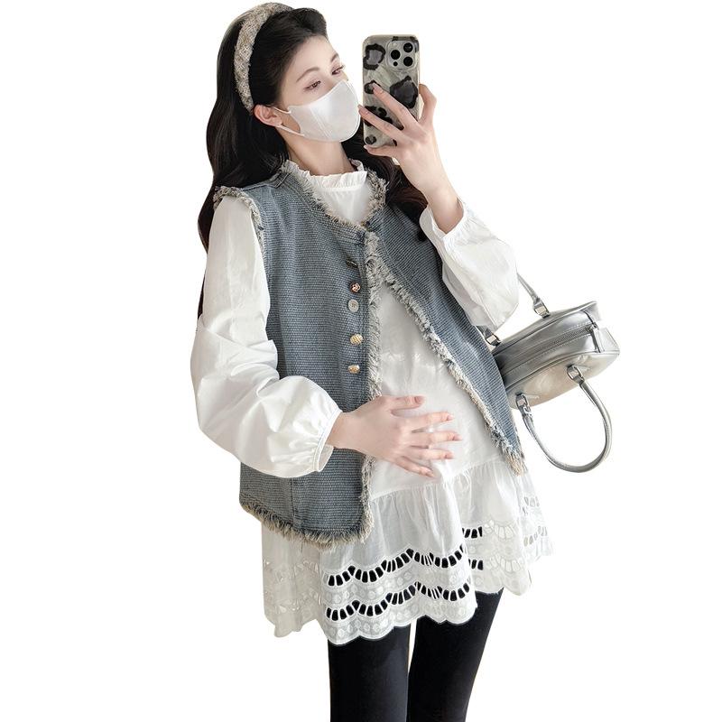 Spring 2026 Tassel Denim Vest & Korean Lace Patchwork Shirt Two-Piece Set