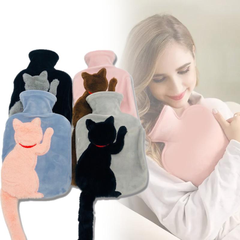 Adorable Plush Cat Design Water Injection Hot Water Bag Soft Durable Pvc Material For Cozy Warmth
