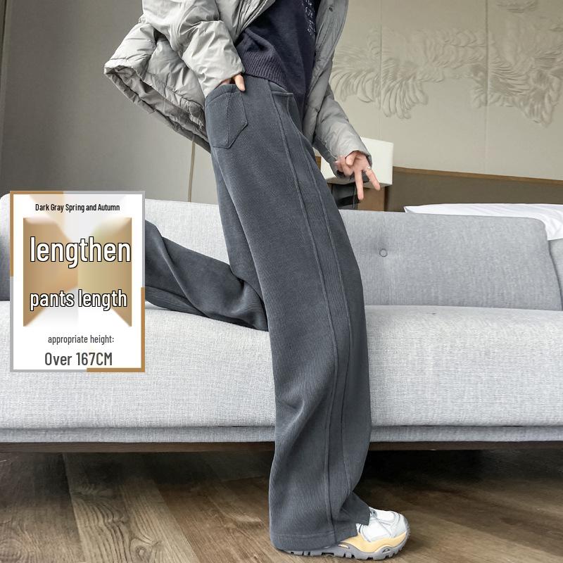 Women's Lambswool Wide-Leg Sweatpants, Autumn/Winter Narrow Straight-Leg, Tall Plus Velvet, Extra Length, Outerwear Cotton Pants.