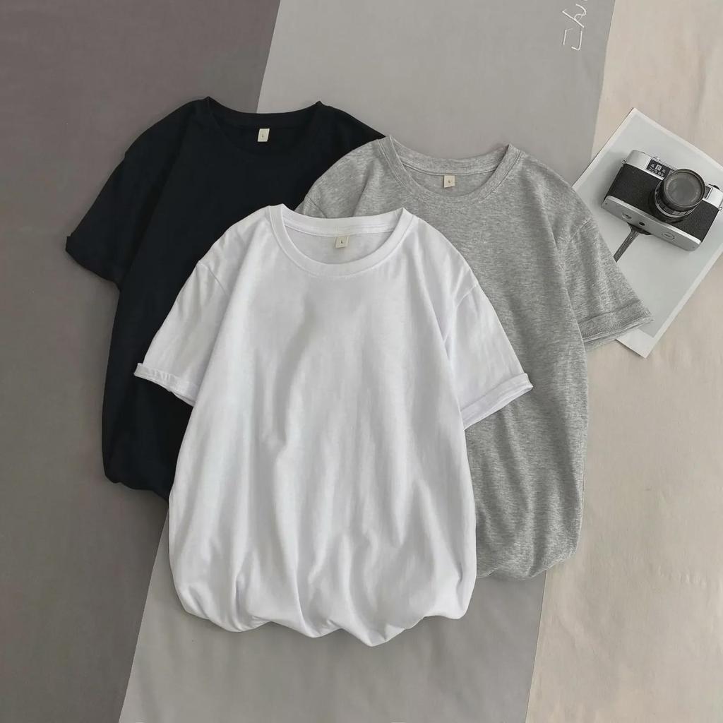 Unisex Retro Jednobarevné Volné Tričko s Krátkým Rukávem - K dispozici v bílé a černé barvě
