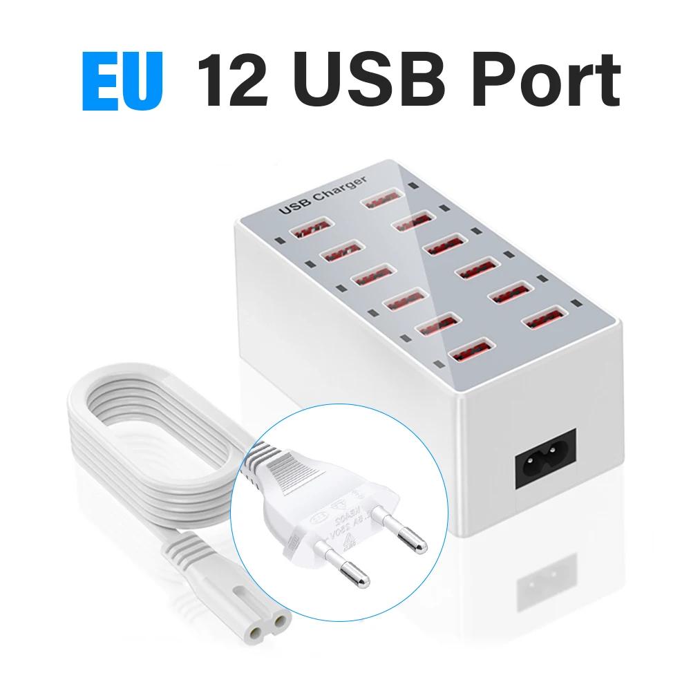 Adaptador de Energia de Parede EU para Desktop Estação Dock Carregador USB Para Celular iPad Macbook Laptop 5V 2.4A 12 Portas Multi Plug