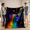 A flowing rainbow ribbon amidst colorful planets and a starry cosmic backdrop. for all seasons blanket lunch break throw gift
