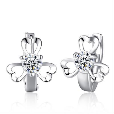 Fashion 925 Sterling Silver Earrings for Women Accessories Charm Zircon Flower Lady Hoop Earrings Girl Accessories