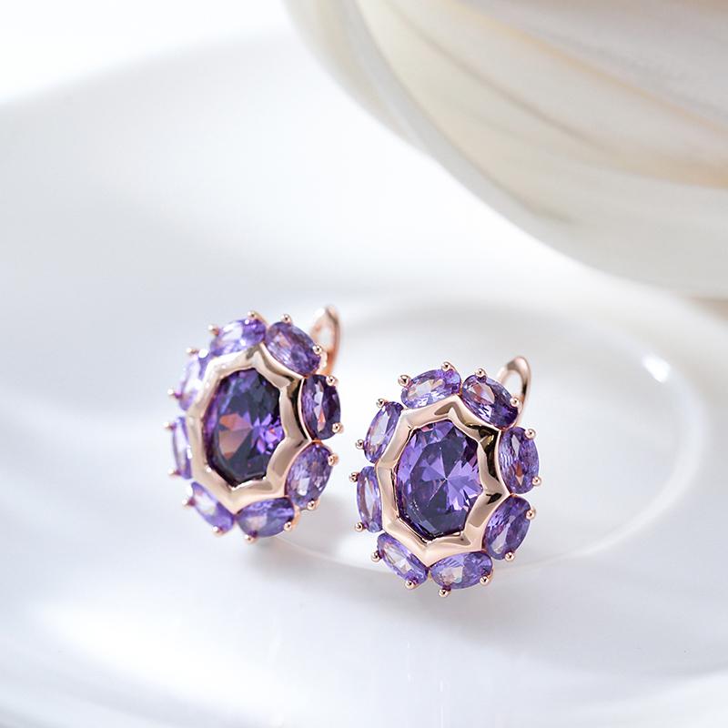 Unusual Sparkling Oval Purple Natural Zircon English Earrings For Women Luxury  Rose Gold Color Party Daily Jewelry