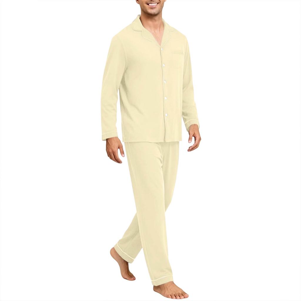 Men's Long Sleeve Button Down Pajama Set for Sleepwear Comfort