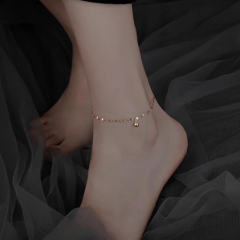 French Chic Stainless Steel Beaded Lip Anklet for Women - Lightweight, Luxury Design