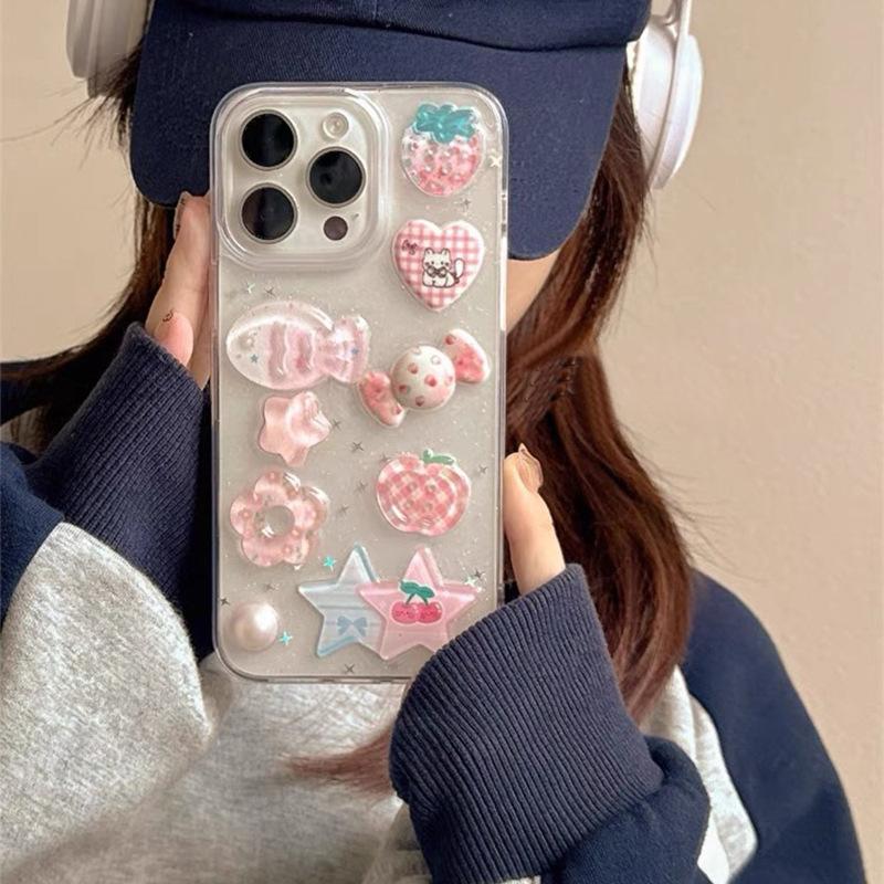 

Epoxy Pink Candy Small Fish For Apple 16 Mobile Phone Case Girl Kt Cat Iphone17Promax Strawberry 15 iPhone 7/8/SE 2020