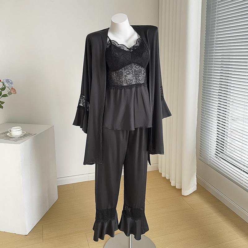 Wiosenno-jesienna trzyczęściowa piżama, seksowna koronkowa odzież domowa, casualowa satynowa piżama, damska bielizna, odzież domowa