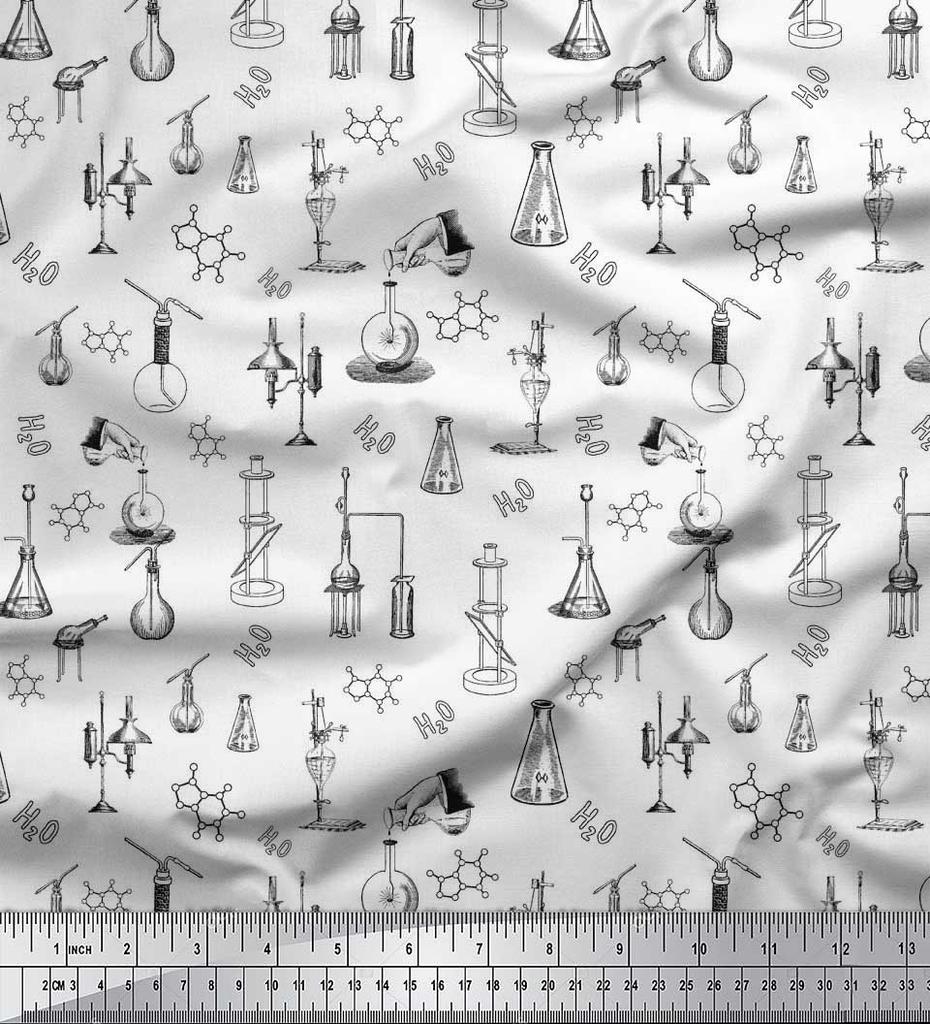 Soimoi Japan Crepe Satin Fabric Scientific Lab Equipments Education Theme Fabric Prints By metre 42 Inch