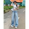 2025 Summer New Arrival Loose Straight-leg Denim Women's Small American Retro Washed Easiest for Match Drooping Wide-Leg Pants
