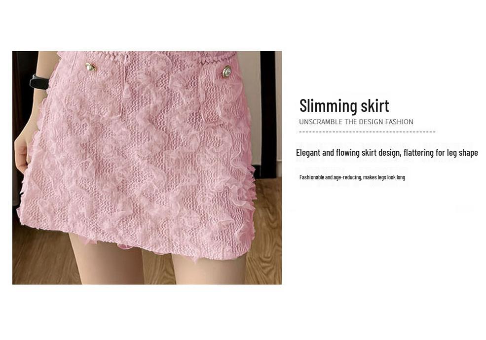2026 Petite French Chic Apricot Lace Top & Skirt Set - Summer New Arrival