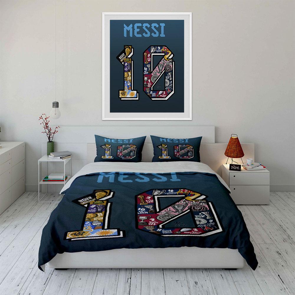 Messi 10 Trofeo Sportivo Set Biancheria da Letto Biancheria Copripiumino Set Copripiumino Federe (1 * Copripiumino 2 * Federe, senza piumino)