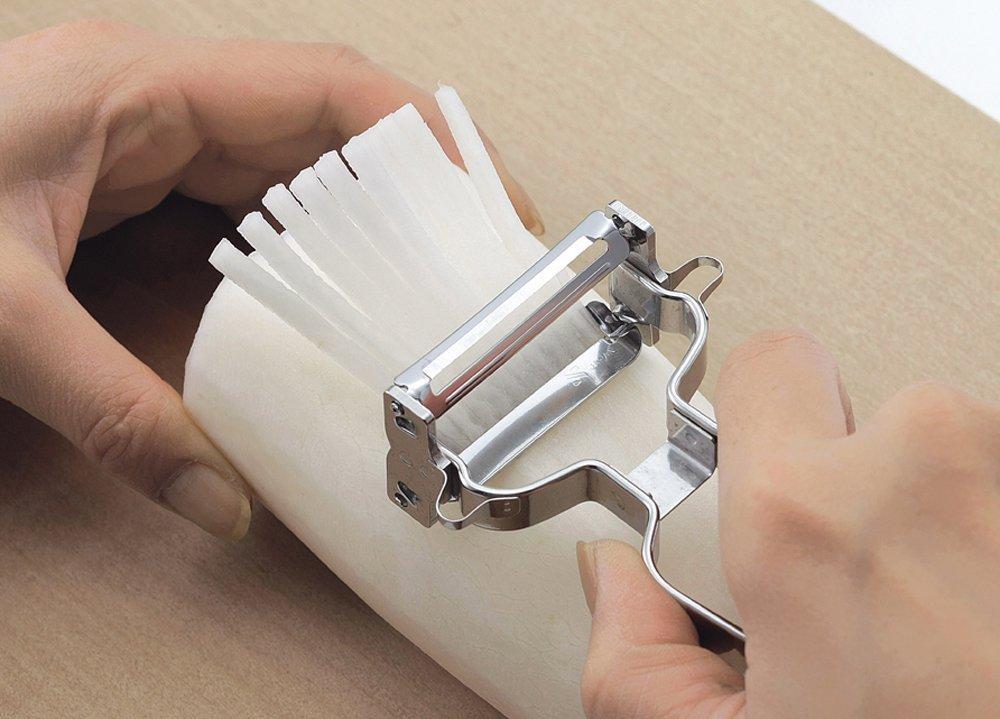 Shimomura Kihan Peeler for Julienne and Peeling in Dishwasher Fits Vegetable Evenly Cuts Julienne Perfect for Kinpira Gobo Daikon Stainless 37577