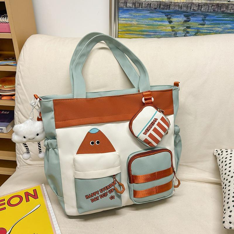 Portable Contrasting Color Retro Tote Bag, Student Class Tutoring Commuter Bag, Large Capacity Niche One-shoulder Messenger Bag