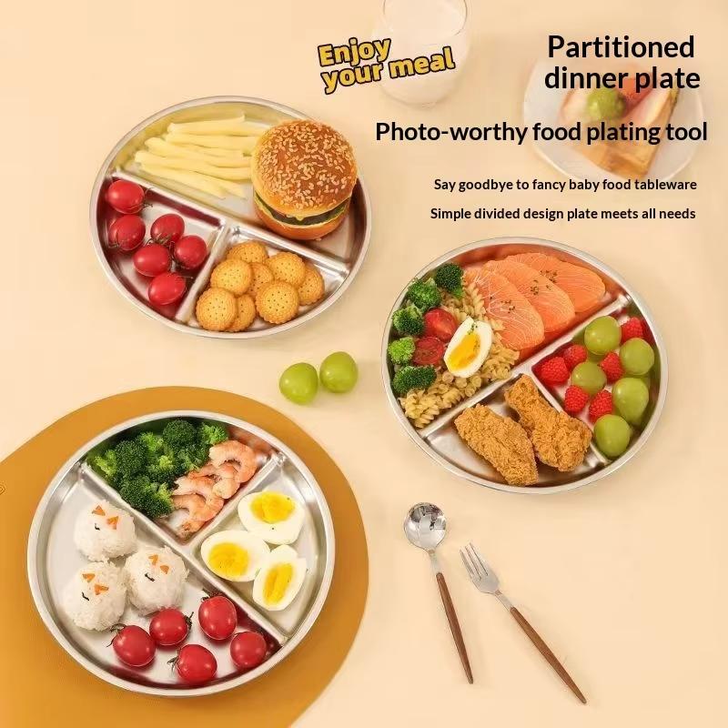 304 Stainless Steel  Modern Minimalist Design Three-Compartment Square Sleeves Dishwasher Safe Eco-Friendly Plate